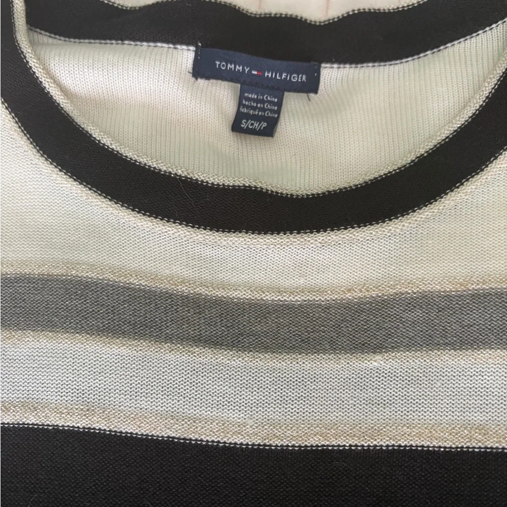 Tommy Hilfiger Black, Gray, and Cream Striped Top New with Tags - Picture 2 of 5